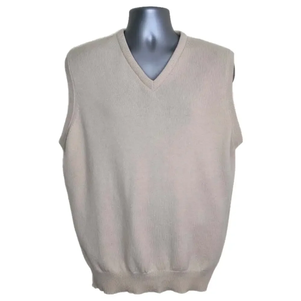 Pure Lambswool V-Neck Sweater Vest Made in Scotland Beige Large